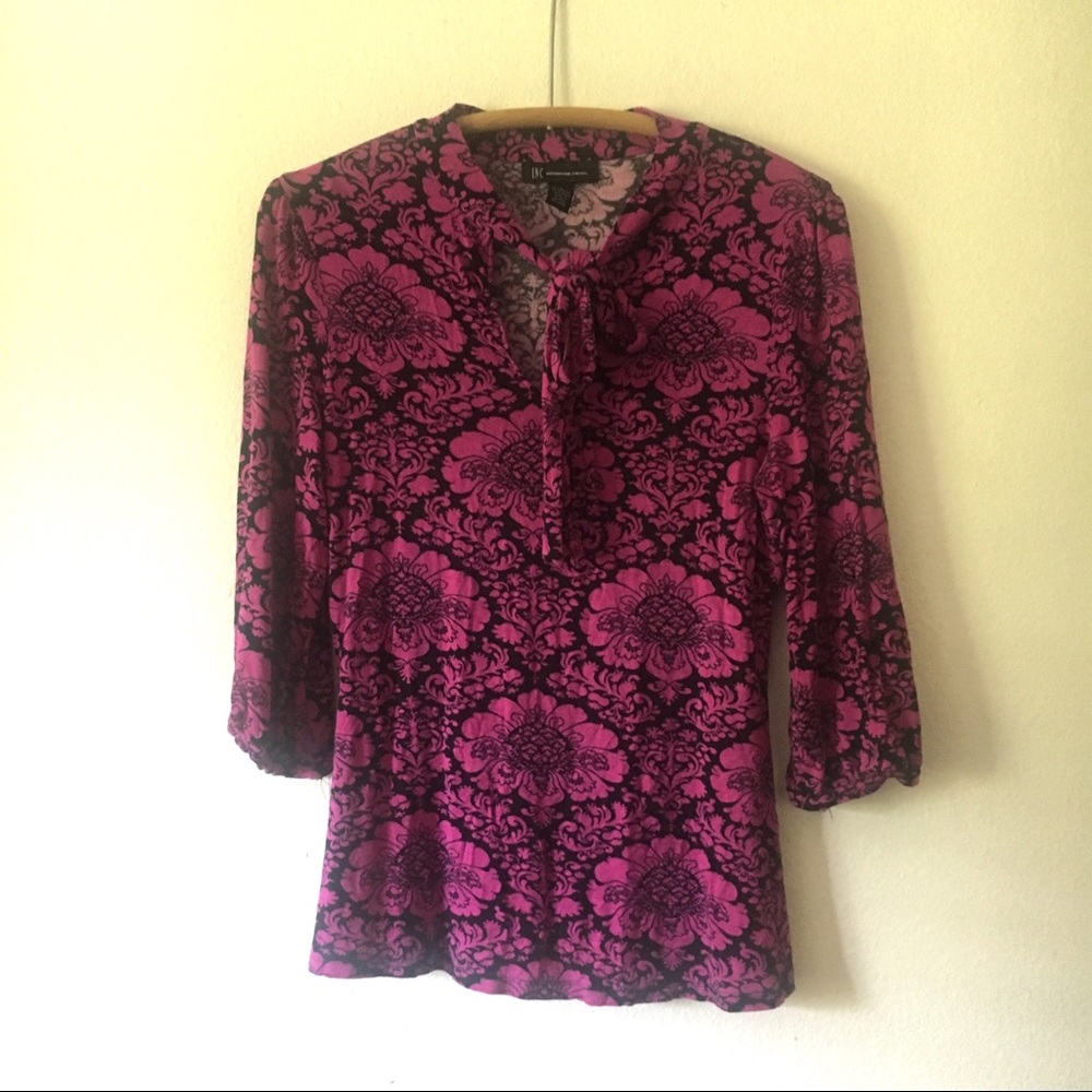 INC pink and black BOW blouse. Vintage style.